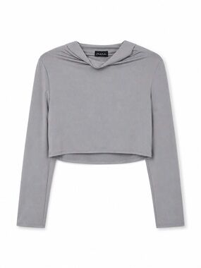 Seduction Grey Slinky Cropped Long Sleeve Top | Size L | NWT